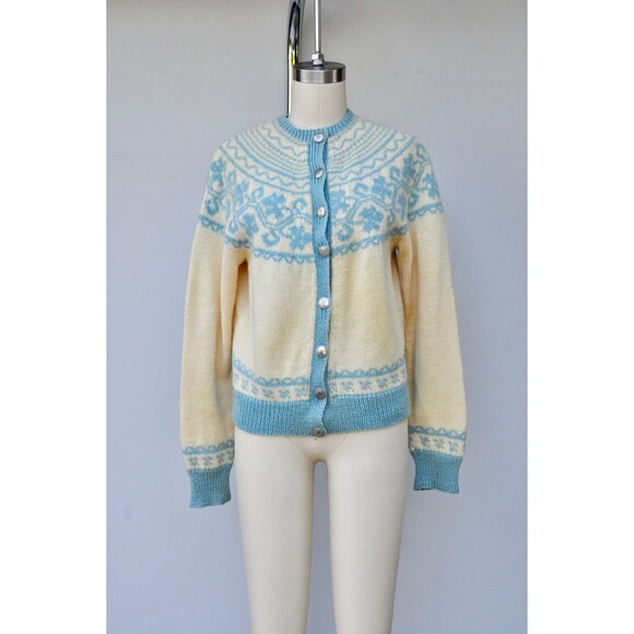 Vintage Icelandic Jacket Sweater Cardigan Knit Knitted Norwegian 40s 50s XS - S - Picture 5 of 10